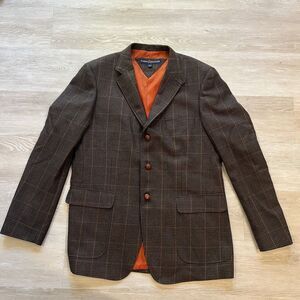 Vintage Tommy Hilfiger Blazer Mens 44 Brown Houndstooth Wool 3 Button Heritage